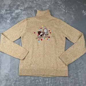 Felix The Cat Sweater Womens Tan Knit Turtleneck Angel Face Size 3 (S)